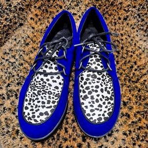 Blue Suede Cow Print Loafers/Creepers